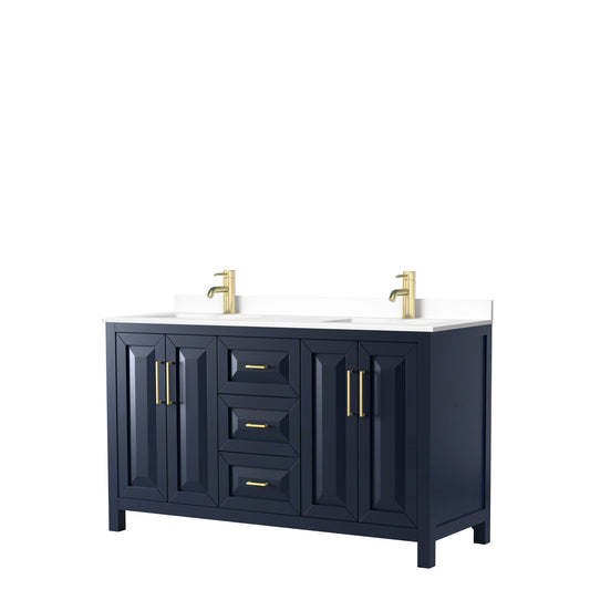 Daria 60" Double Vanity in Dark Blue, White Cultured Marble Top, Sinks