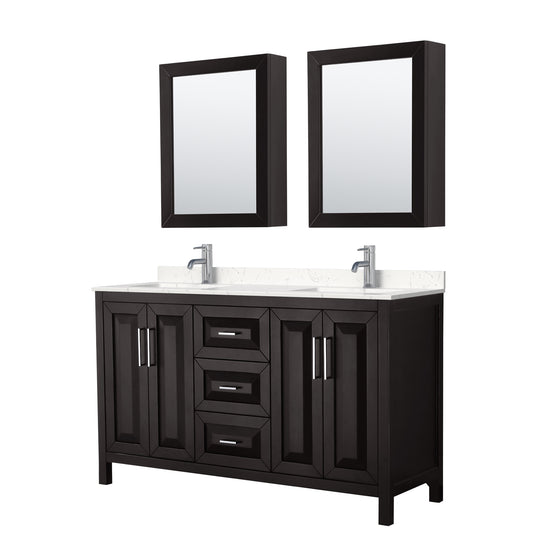 Daria 60" Double Vanity in Espresso, Carrara Marble Top, Medicine Cabinets