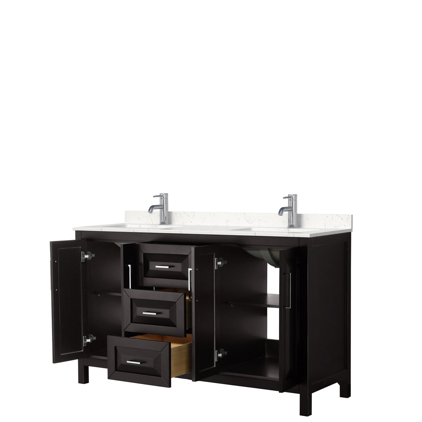 Daria 60" Double Vanity in Dark Espresso, Carrara Cultured Marble Top, Sinks