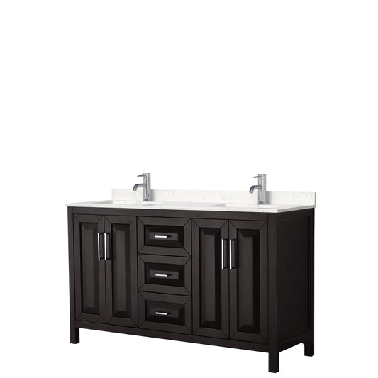 Daria 60" Double Vanity in Dark Espresso, Carrara Cultured Marble Top, Sinks
