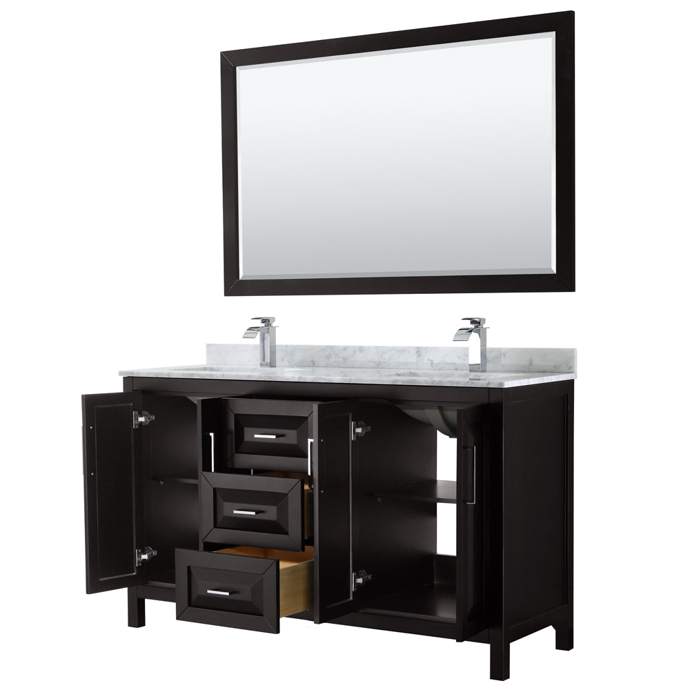 Daria 60" Double Vanity in Dark Espresso, Top, Square Sinks, 58" Mirror