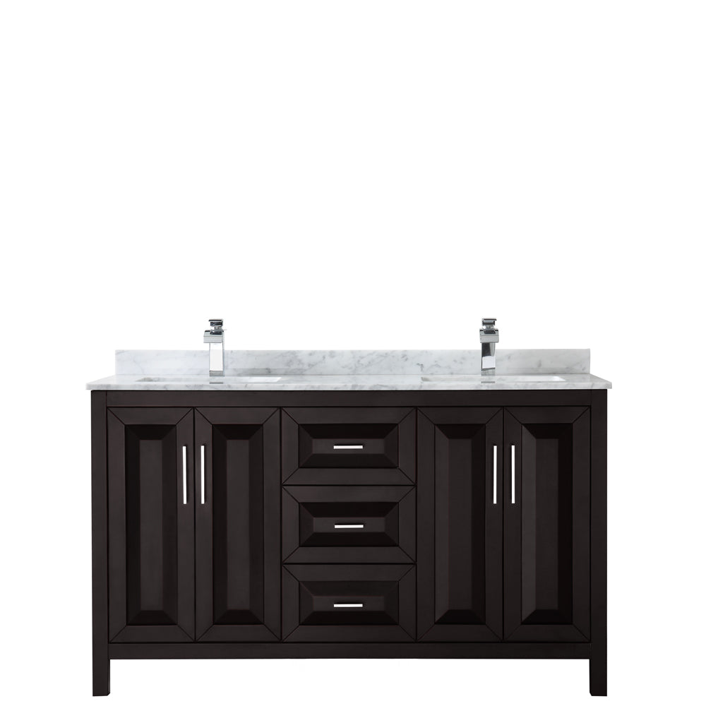 Daria 60" Double Vanity in Dark Espresso, Top, Square Sinks, No Mirror