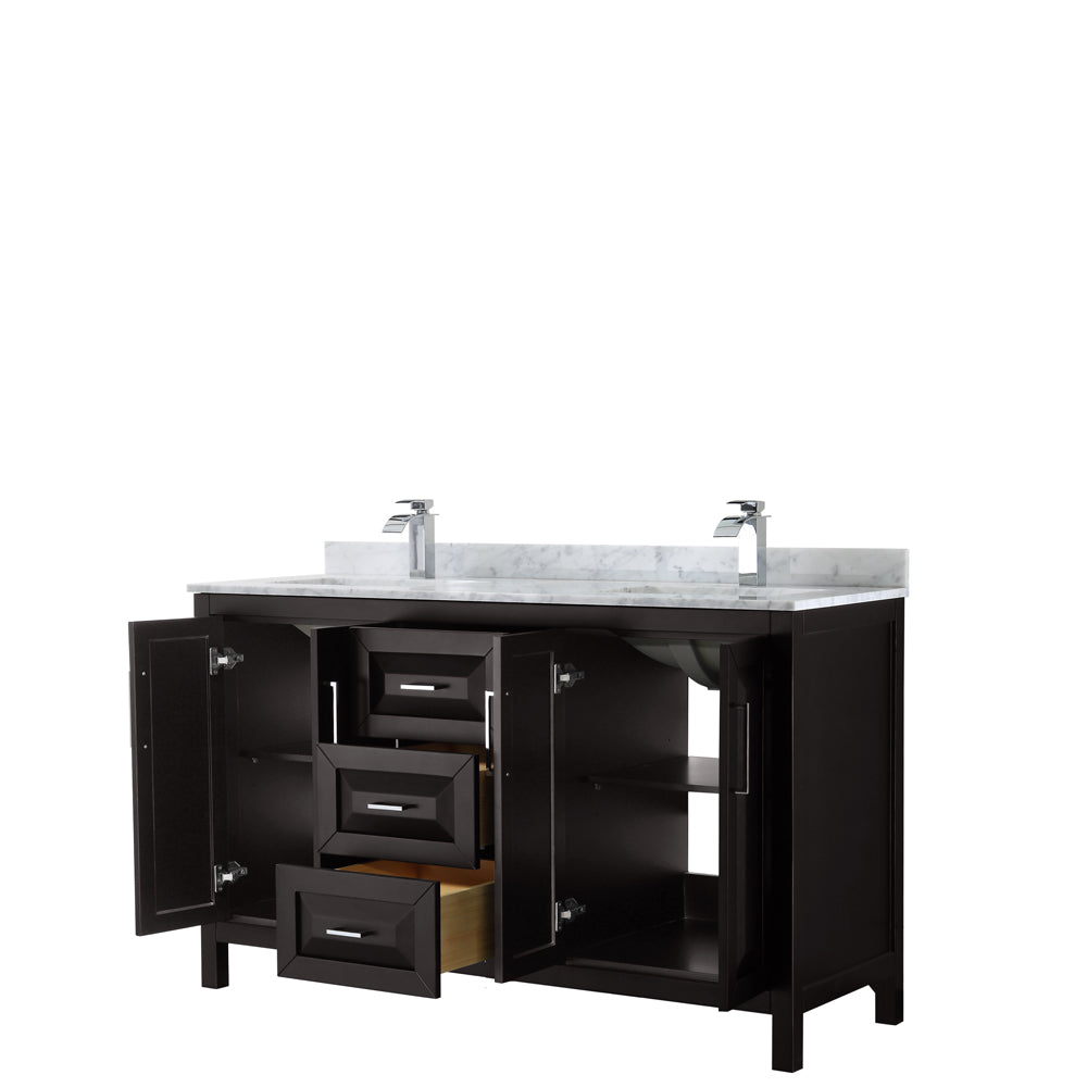 Daria 60" Double Vanity in Dark Espresso, Top, Square Sinks, No Mirror