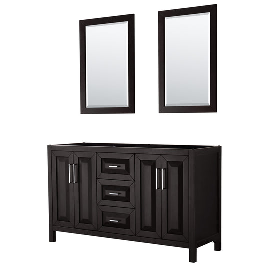 Daria 60 inch Double Bathroom Vanity in Dark Espresso, No Countertop, No Sink, and 24 inch Mirrors