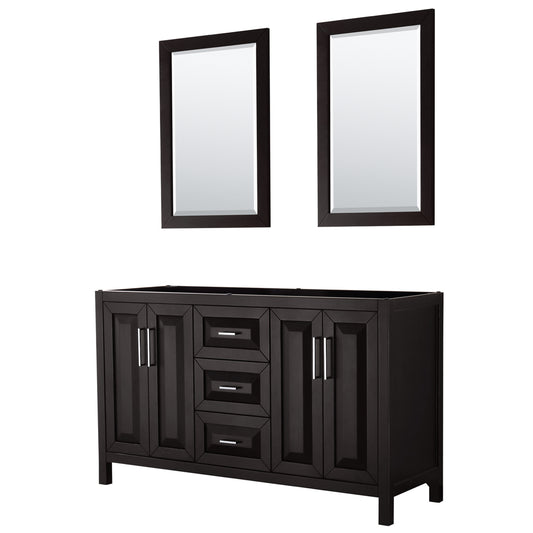 Daria 60" Double Vanity in Dark Espresso, No Top, No Sink, 24" Mirrors