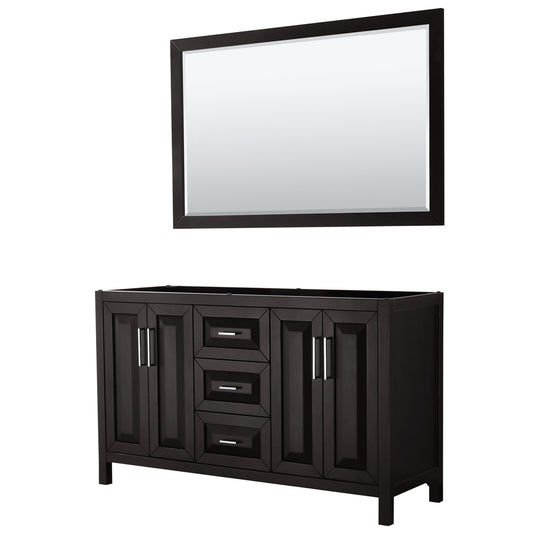 Daria 60 inch Double Bathroom Vanity in Dark Espresso, No Countertop, No Sink, and 58 inch Mirror