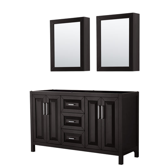 Daria 60 inch Double Bathroom Vanity in Dark Espresso, No Countertop, No Sink, and Medicine Cabinets