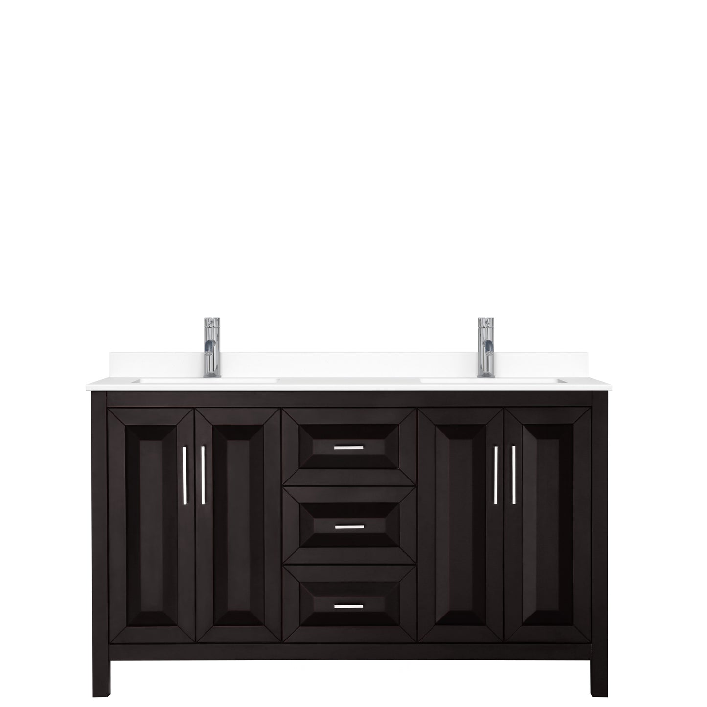 Daria 60" Double Vanity in Dark Espresso, White Cultured Marble Top, Sinks
