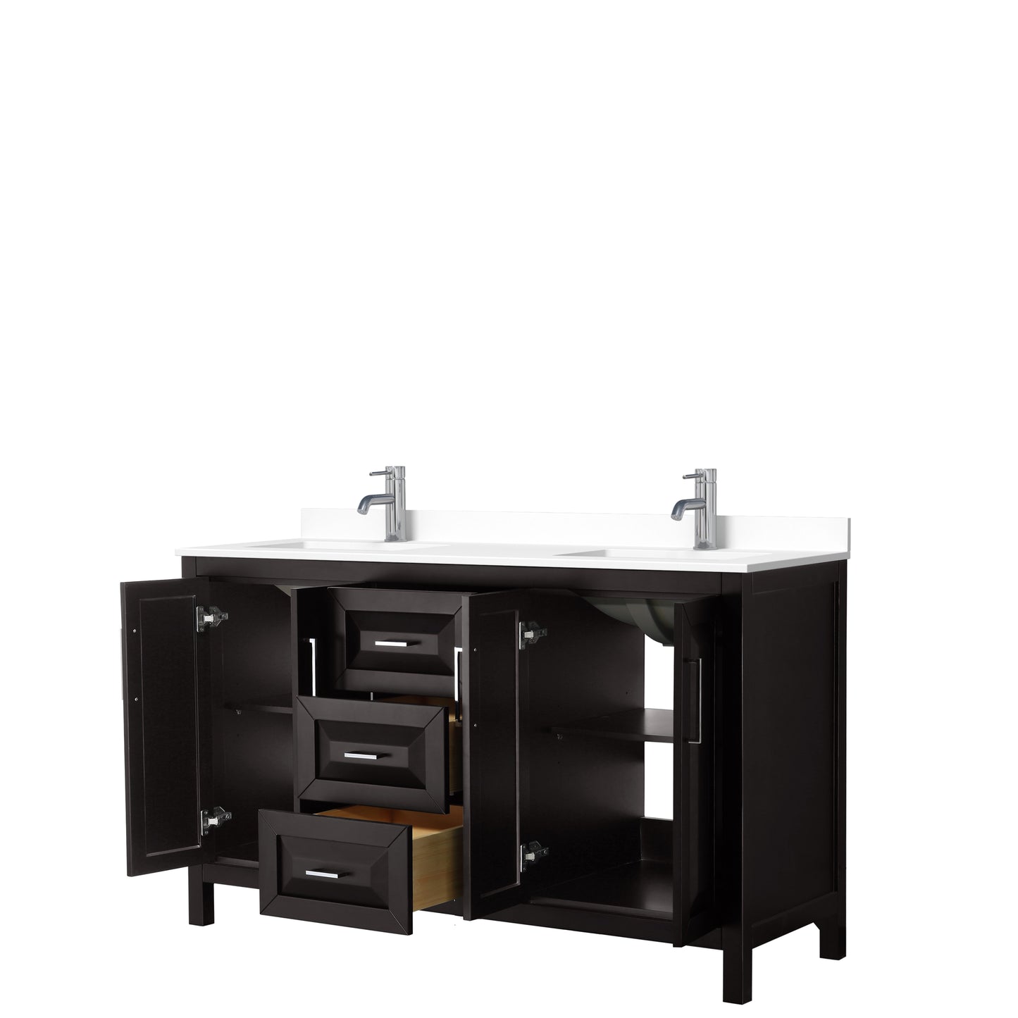 Daria 60" Double Vanity in Dark Espresso, White Cultured Marble Top, Sinks