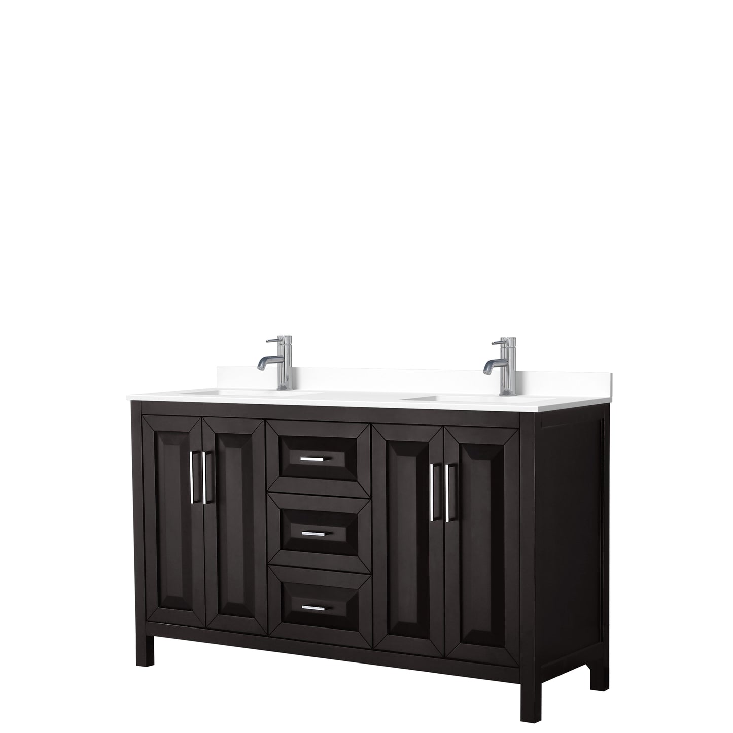 Daria 60" Double Vanity in Dark Espresso, White Cultured Marble Top, Sinks