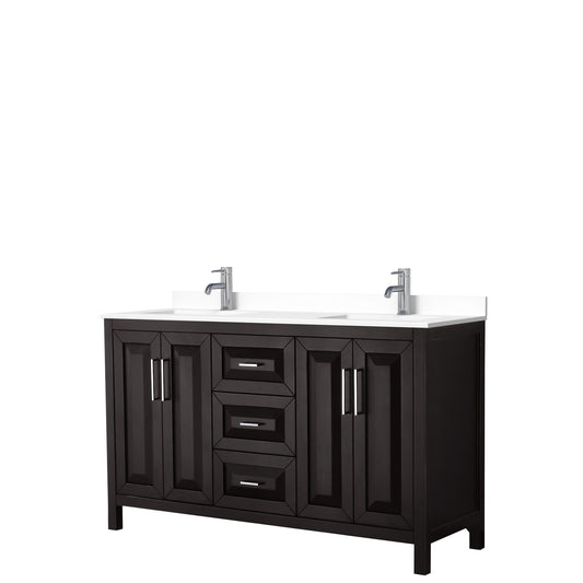 Daria 60" Double Vanity in Dark Espresso, White Cultured Marble Top, Sinks