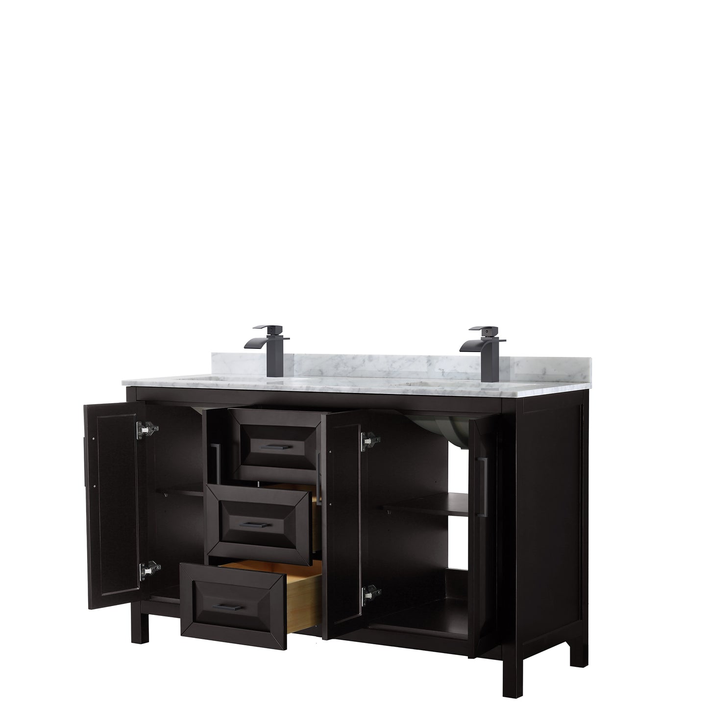 Daria 60" Double Vanity in Dark Espresso, Top, Square Sinks, Matte Black Trim