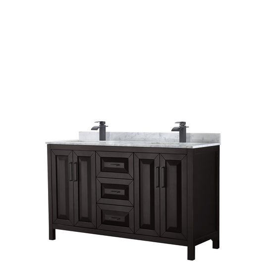 Daria 60" Double Vanity in Dark Espresso, Top, Square Sinks, Matte Black Trim