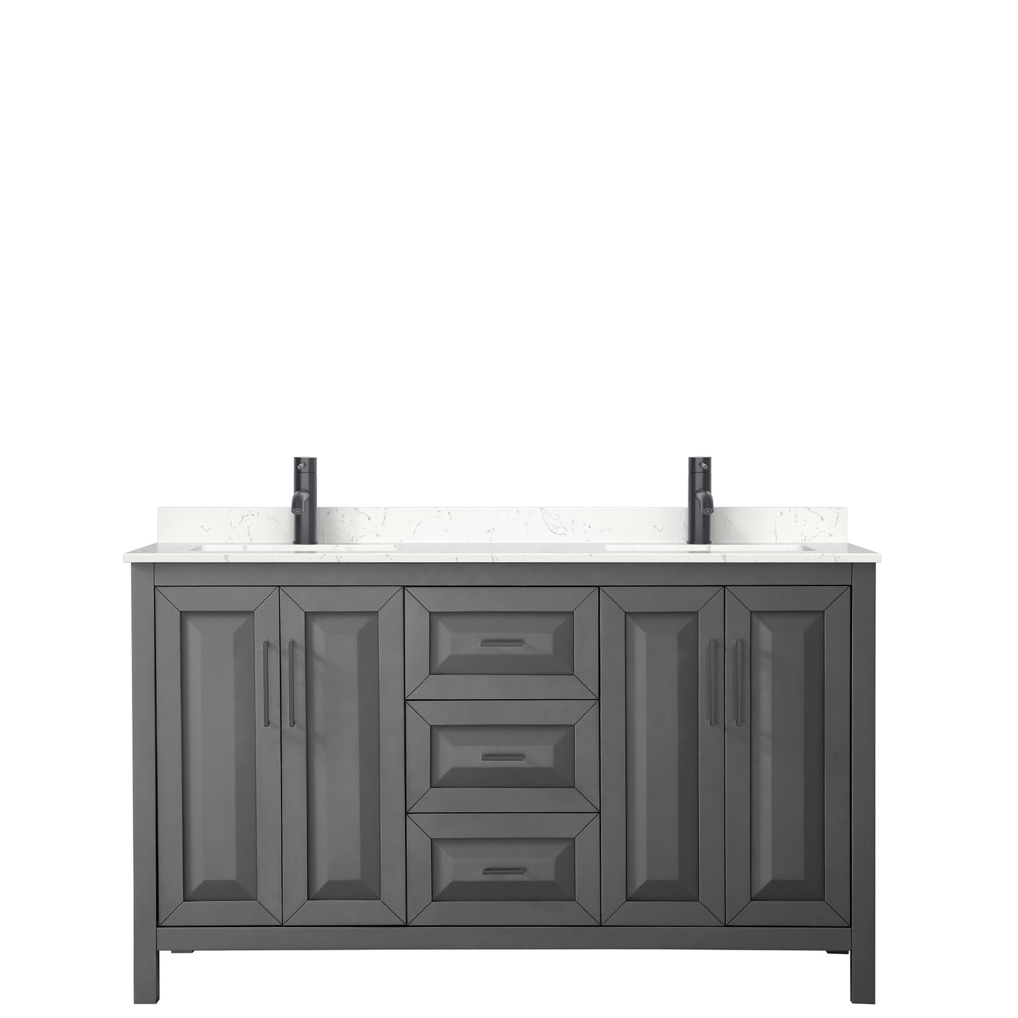 Daria 60" Double Vanity in Dark Gray, Carrara Cultured Marble Top, Black Trim