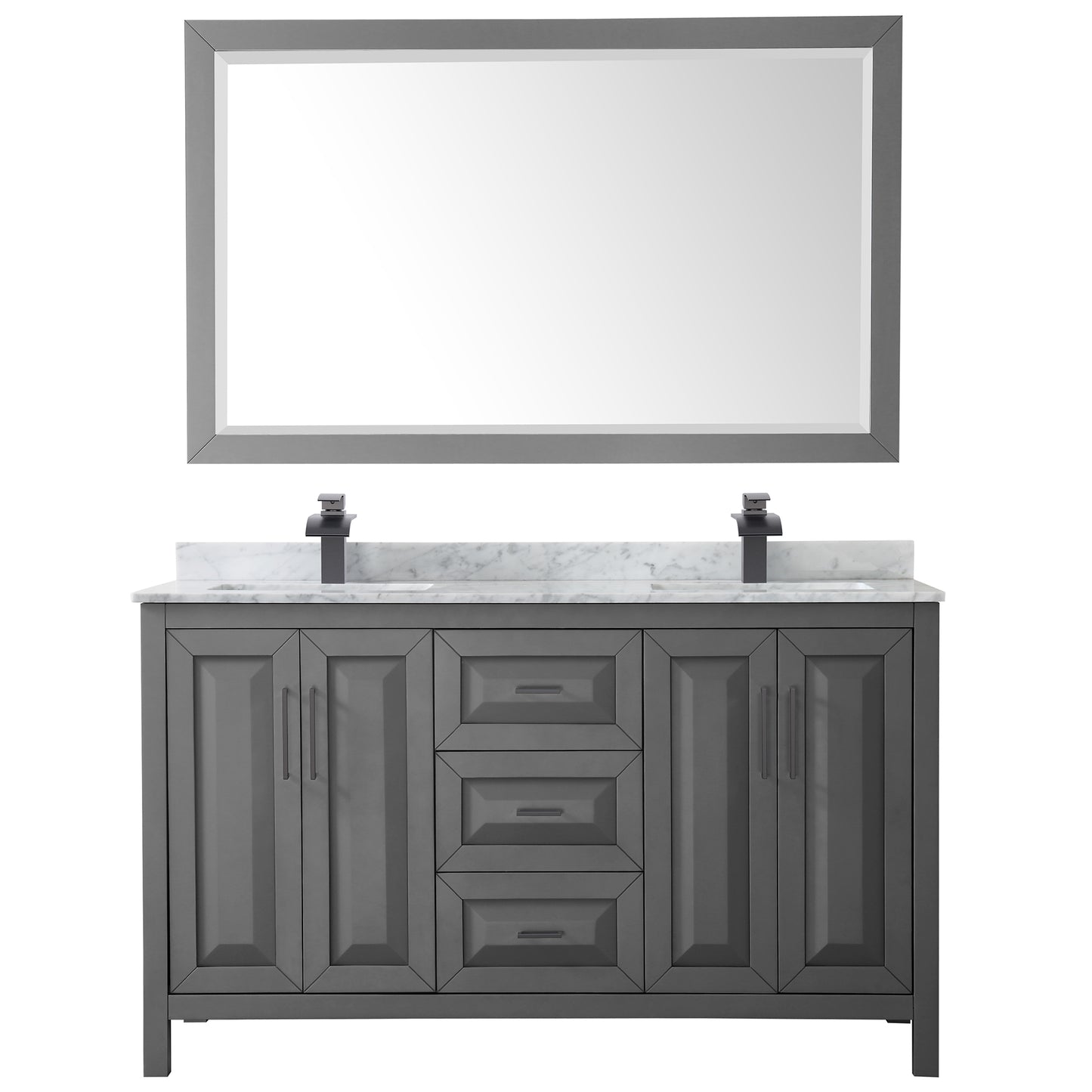Daria 60" Double Vanity in Dark Gray, Top, Square Matte Black Trim, 58" Mirror