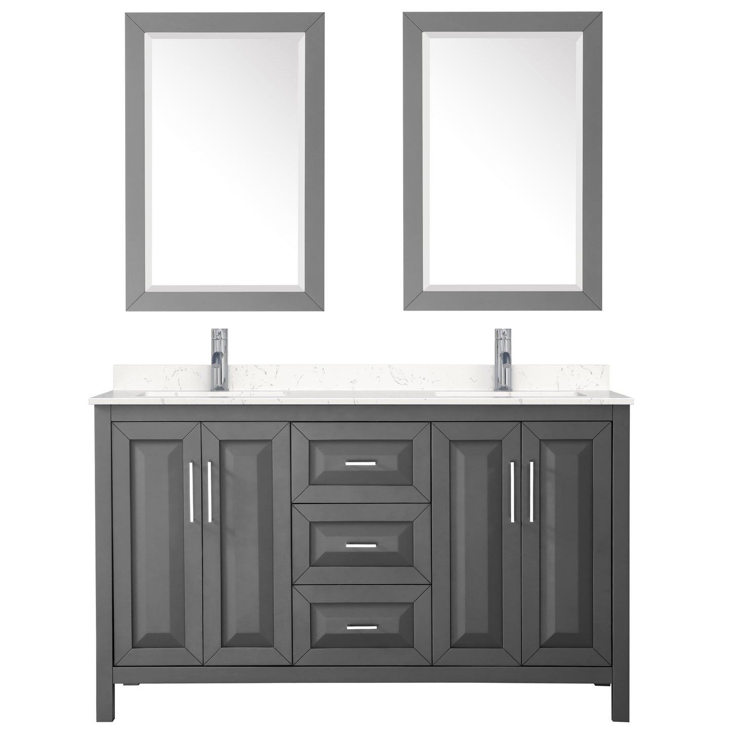 Daria 60" Double Vanity in Dark Gray, Carrara Cultured Marble Top, 24" Mirrors