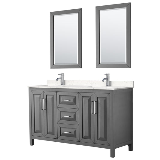 Daria 60" Double Vanity in Dark Gray, Carrara Cultured Marble Top, 24" Mirrors