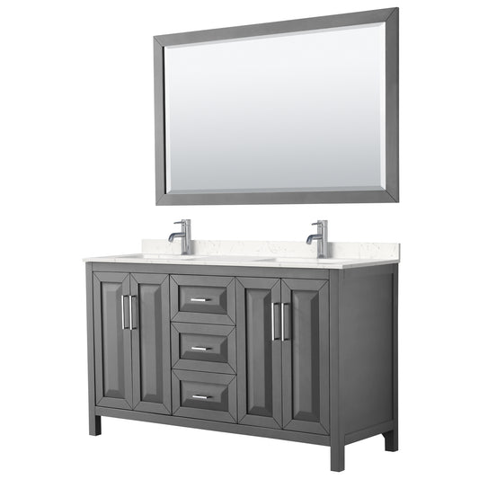 Daria 60" Double Vanity in Dark Gray, Carrara Cultured Marble Top, 58" Mirror