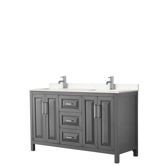 Daria 60" Double Vanity in Dark Gray, Carrara Cultured Marble Top, Sinks