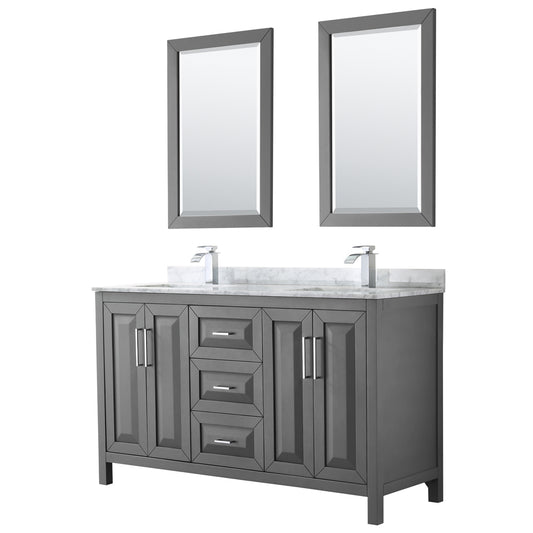 Daria 60" Double Vanity in Dark Gray, Top, Square Sinks, 24" Mirrors