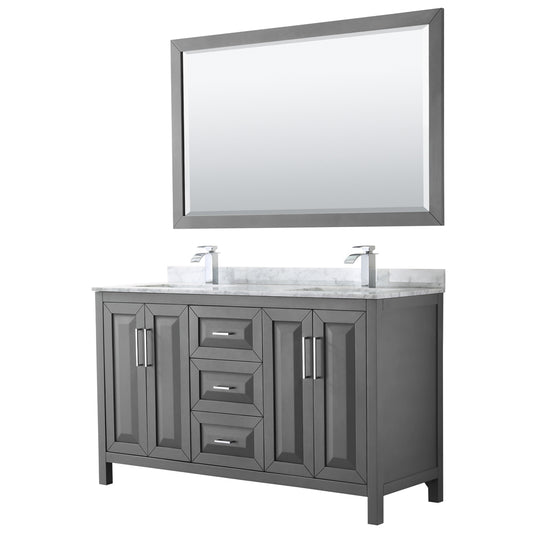 Daria 60" Double Vanity in Dark Gray, Top, Square Sinks, 58" Mirror