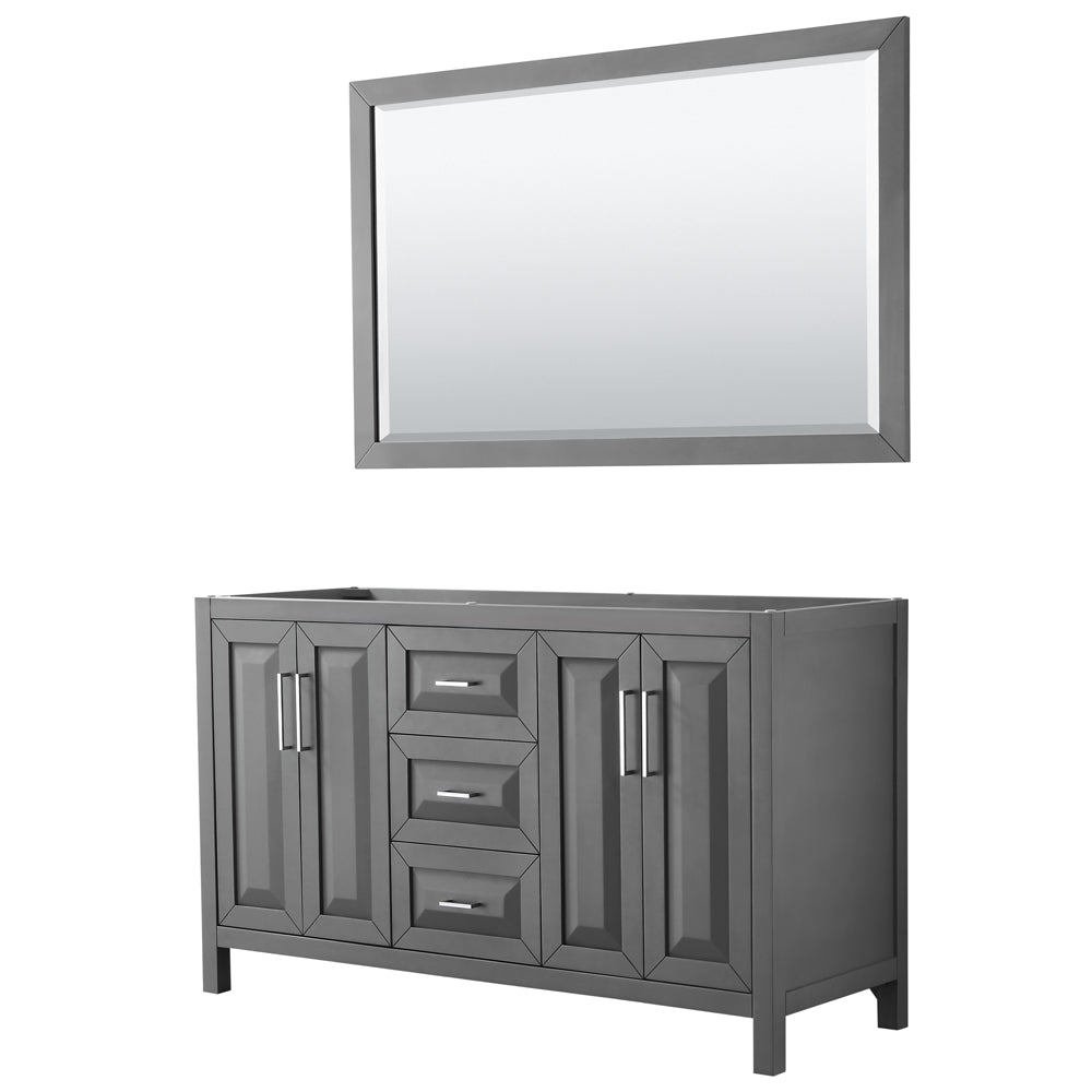 Daria 60 inch Double Bathroom Vanity in Dark Gray, No Countertop, No Sink, and 58 inch Mirror