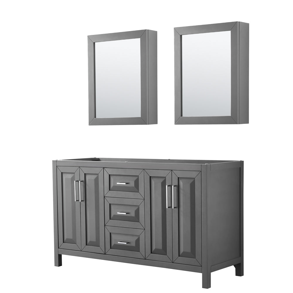 Daria 60 inch Double Bathroom Vanity in Dark Gray, No Countertop, No Sink, and Medicine Cabinets