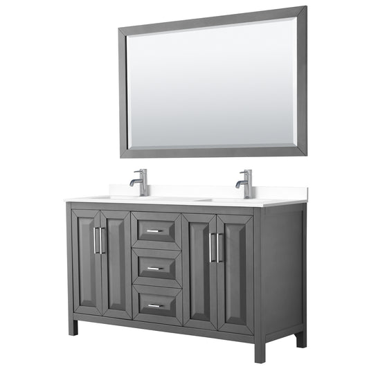 Daria 60" Double Vanity in Dark Gray, White Cultured Marble Top, 58" Mirror