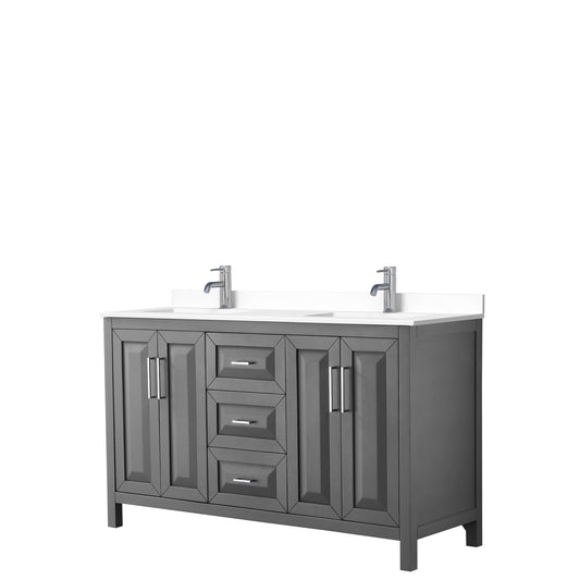 Daria 60" Double Vanity in Dark Gray, White Cultured Marble Top, Sinks