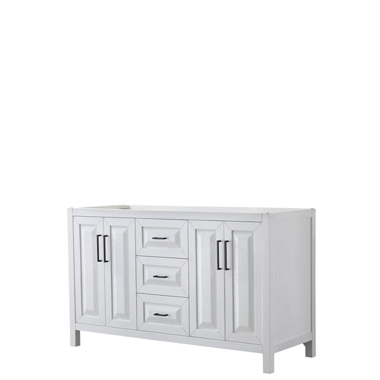 Daria 60" Double Vanity in White, No Top, No Sink, Matte Black Trim