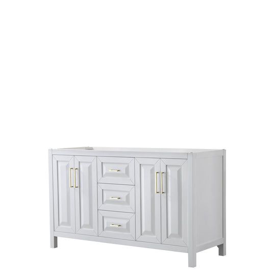 Daria 60" Double Vanity in White, No Top, No Sink, Brushed Gold Trim