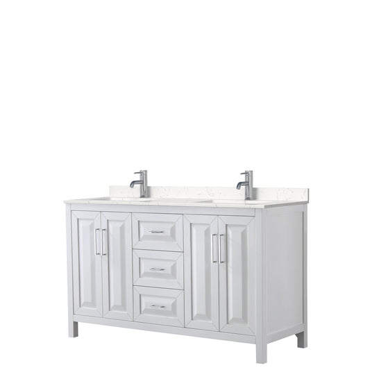 Daria 60" Double Vanity in White, Carrara Cultured Marble Top, Sinks
