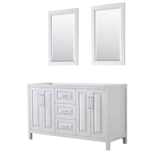 Daria 60 inch Double Bathroom Vanity in White, No Countertop, No Sink, and 24 inch Mirrors