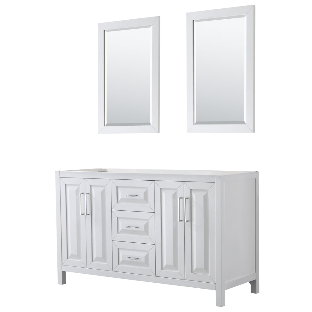 Daria 60" Double Vanity in White, No Top, No Sink, 24" Mirrors