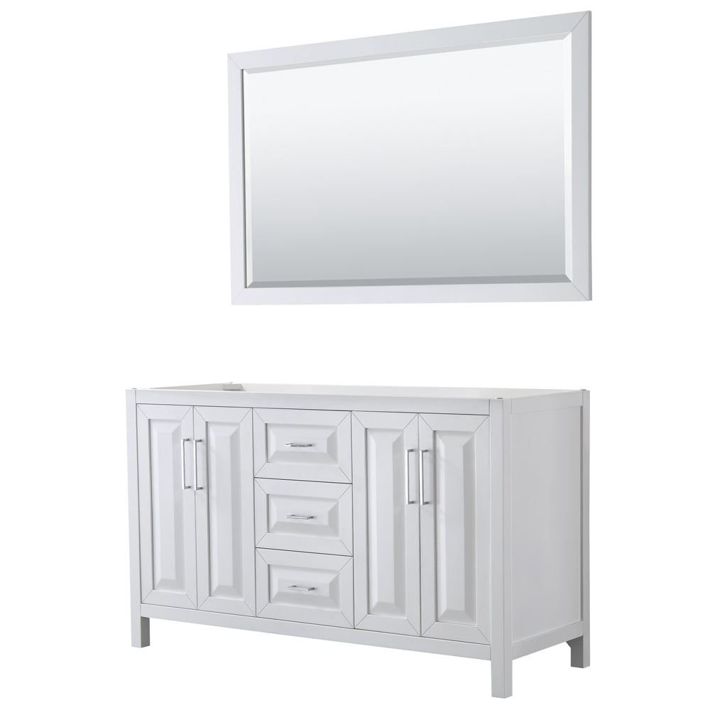 Daria 60 inch Double Bathroom Vanity in White, No Countertop, No Sink, and 58 inch Mirror