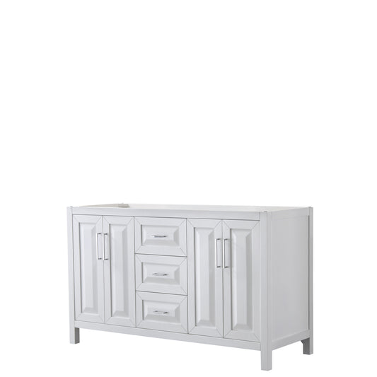 Daria 60 inch Double Bathroom Vanity in White, No Countertop, No Sink, and No Mirror