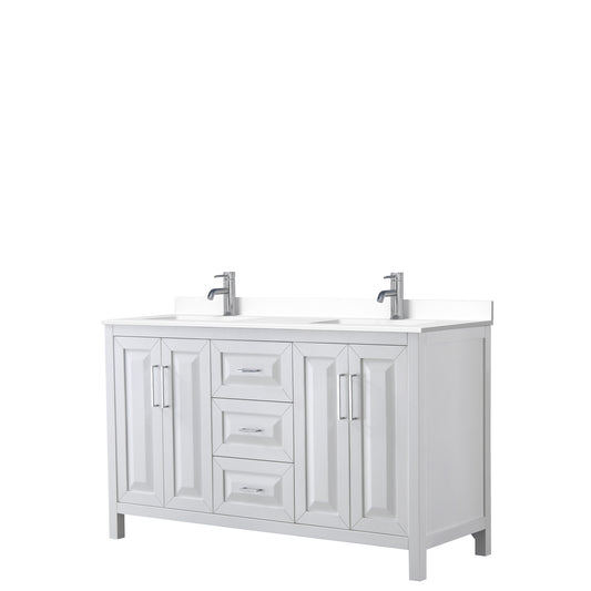 Daria 60" Double Vanity in White, White Cultured Marble Top, Sinks