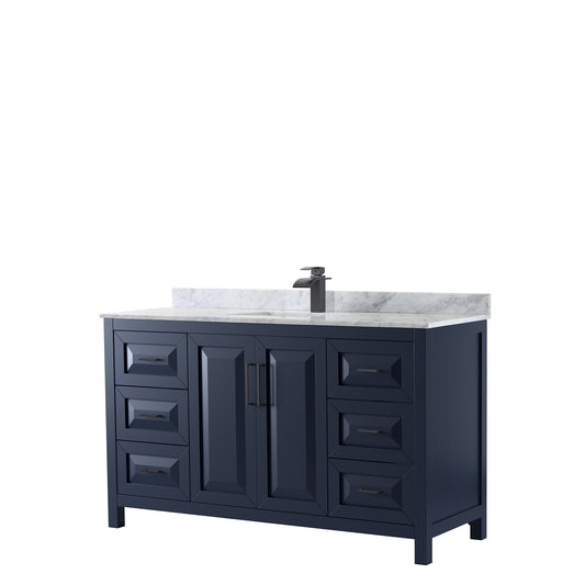 Daria 60" Single Vanity in Dark Blue, Top, Square Sink, Matte Black Trim