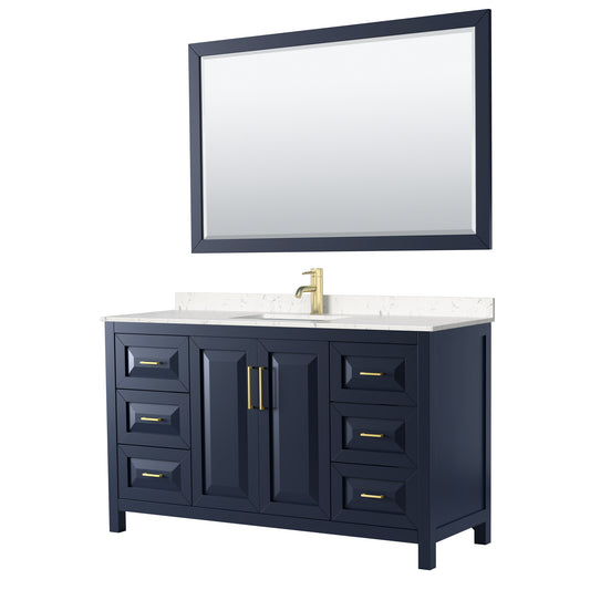 Daria 60" Single Vanity in Dark Blue, Carrara Cultured Marble Top, 58" Mirror