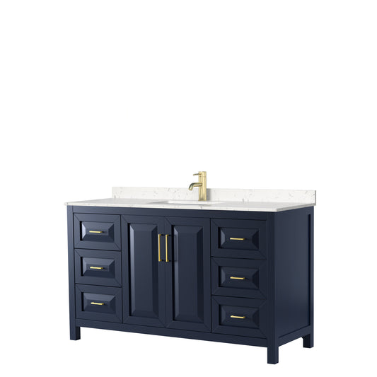 Daria 60" Single Vanity in Dark Blue, Carrara Cultured Marble Top, Sink