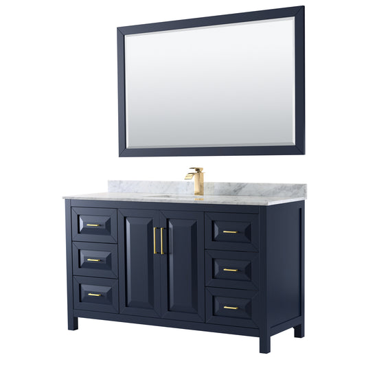 Daria 60" Single Vanity in Dark Blue, Top, Square Sink, 58" Mirror