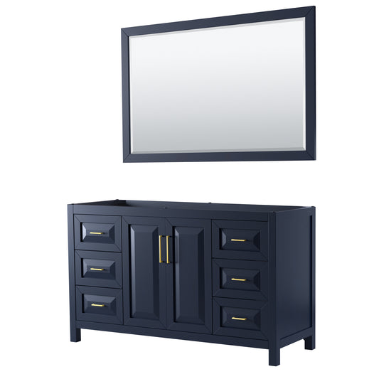 Daria 60" Single Vanity in Dark Blue, No Top, No Sink, 58" Mirror