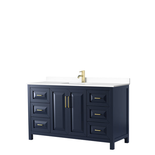 Daria 60" Single Vanity in Dark Blue, White Cultured Marble Top, Sink