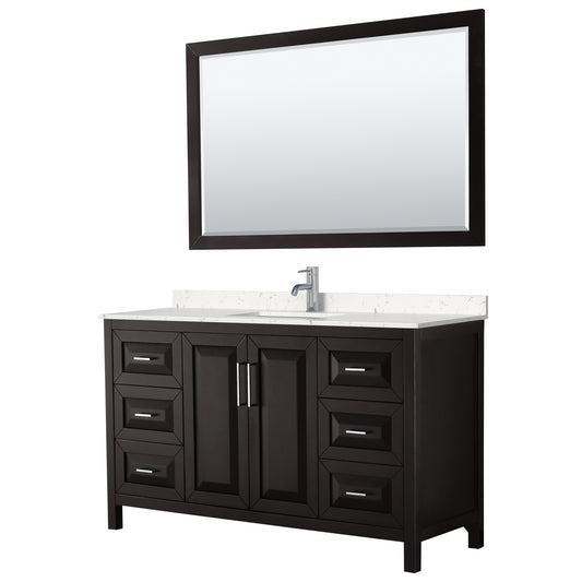 Daria 60" Single Vanity in Espresso, Carrara Cultured Marble Top, 58" Mirror