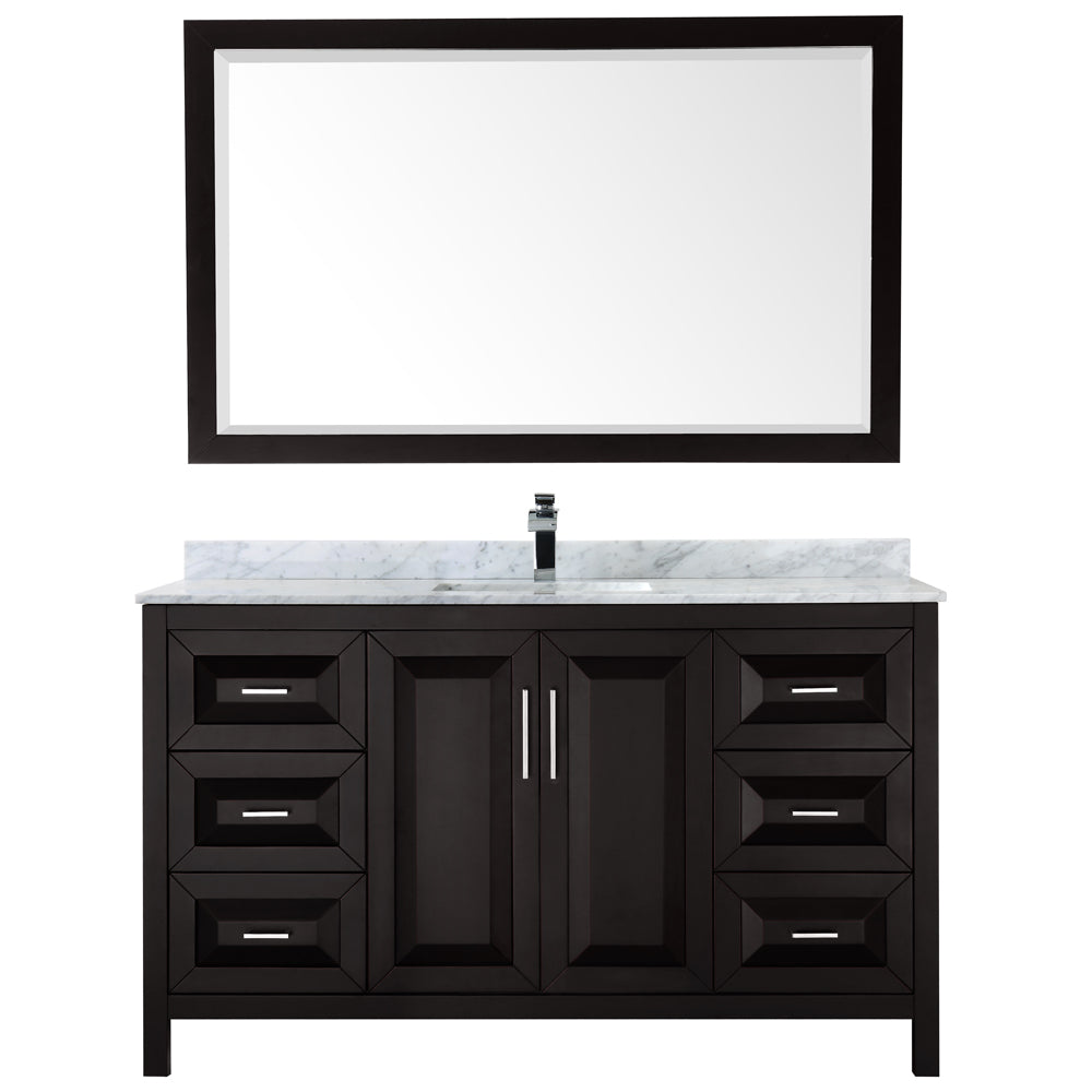 Daria 60" Single Vanity in Dark Espresso, Top, Square Sink, 58" Mirror