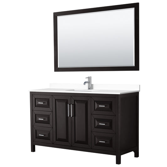 Daria 60" Single Vanity in Dark Espresso, White Cultured Marble Top, 58" Mirror