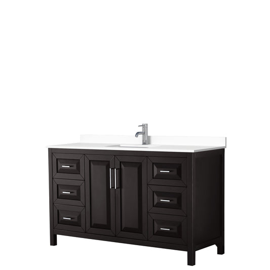 Daria 60" Single Vanity in Dark Espresso, White Cultured Marble Top, Sink