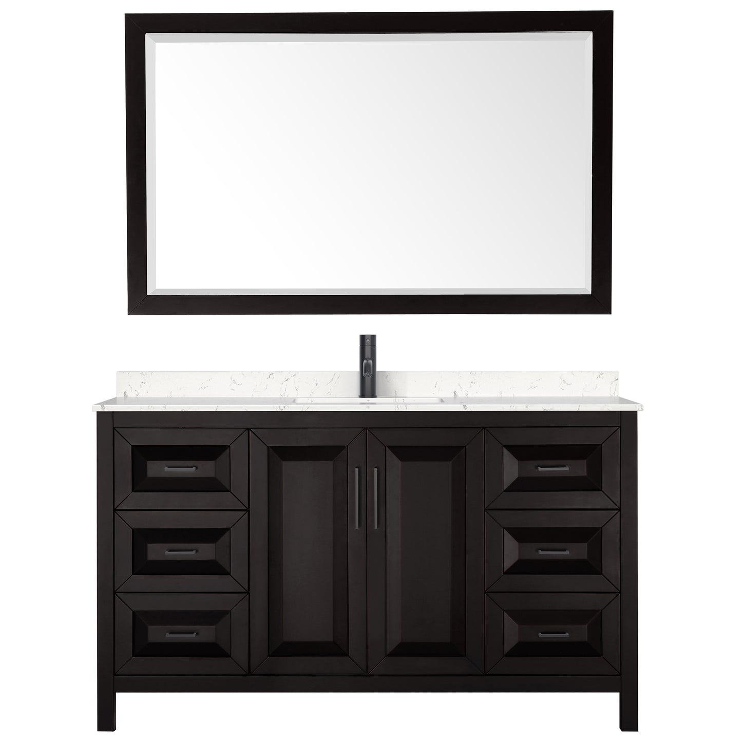 Daria 60" Espresso Single Vanity, Carrara Marble Top, Black Trim, 58" Mirror