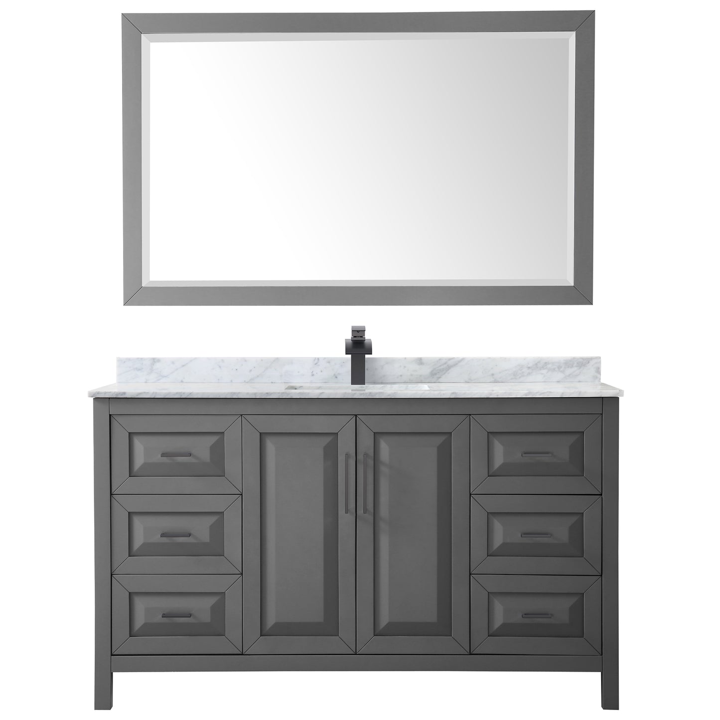 Daria 60" Single Vanity in Dark Gray, Top, Square Matte Black Trim, 58" Mirror