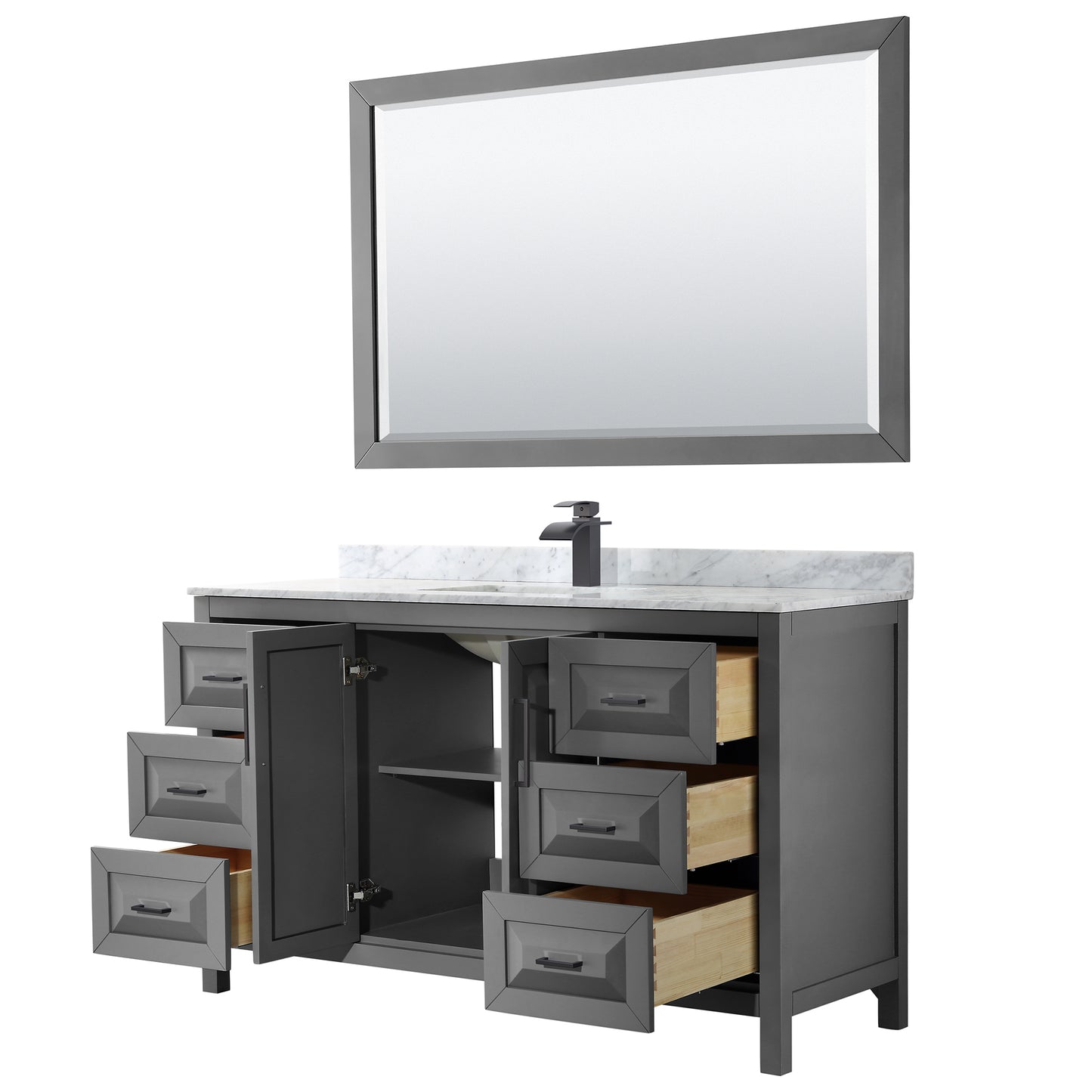 Daria 60" Single Vanity in Dark Gray, Top, Square Matte Black Trim, 58" Mirror